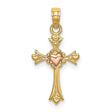 Cross Heart Charm Pendant in Real 14k Multi-Tone Gold