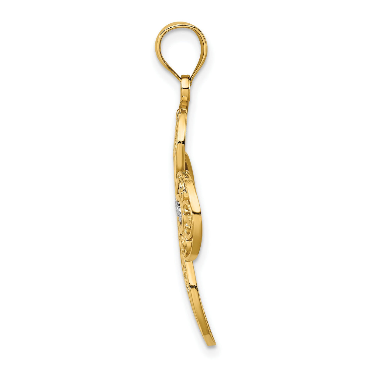 Cut Out Filigree Cross Charm Pendant in Real 14k Multi-Tone Gold