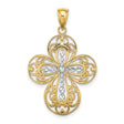 Cut Out Filigree Cross Charm Pendant in Real 14k Multi-Tone Gold