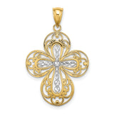 Cut Out Filigree Cross Charm Pendant in Real 14k Multi-Tone Gold