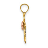 Cross Small Flower Charm Pendant in Real 14k Multi-Tone Gold