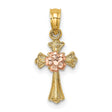 Cross Small Flower Charm Pendant in Real 14k Multi-Tone Gold