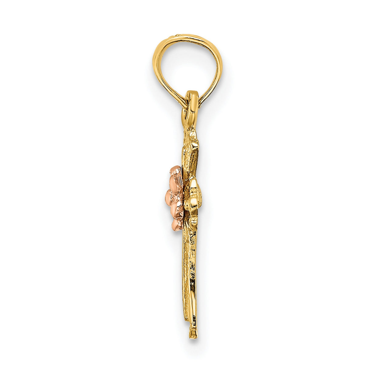 Cross Flower Charm Pendant in Real 14k Multi-Tone Gold