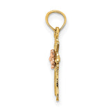 Cross Flower Charm Pendant in Real 14k Multi-Tone Gold