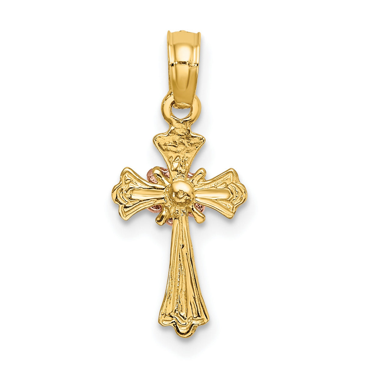Cross Flower Charm Pendant in Real 14k Multi-Tone Gold