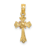 Cross Flower Charm Pendant in Real 14k Multi-Tone Gold