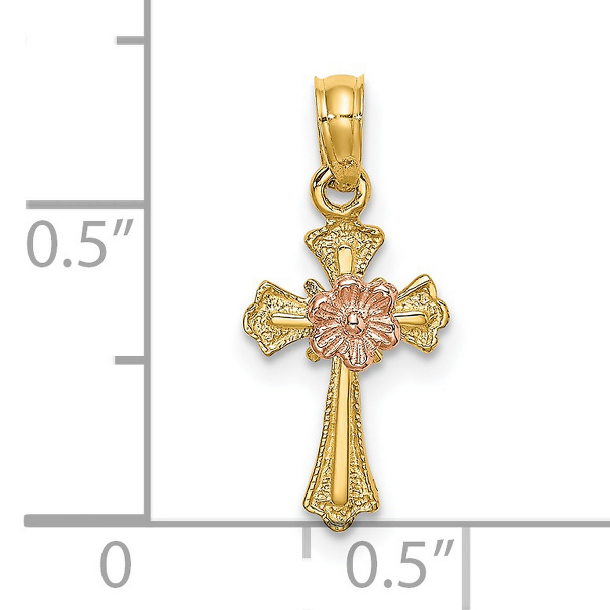 Cross Flower Charm Pendant in Real 14k Multi-Tone Gold