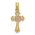 Cross Flower Charm Pendant in Real 14k Multi-Tone Gold