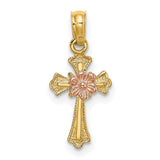 Cross Flower Charm Pendant in Real 14k Multi-Tone Gold