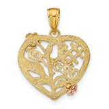 #1 SISTER On Heart Flowers Charm Pendant in Real 14k Multi-Tone Gold