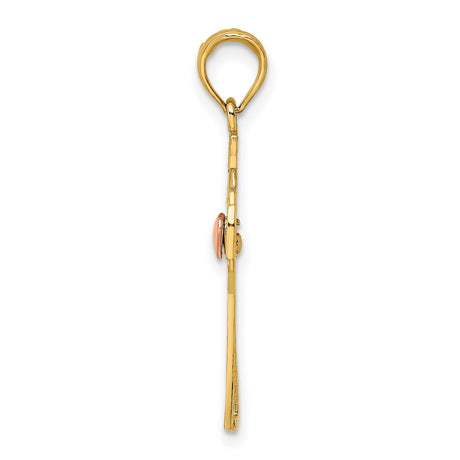 14k Two-Tone Gold Cross Pendant with Claddagh Heart Crown Hands Design