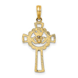 Claddagh Cross Charm Pendant in Real 14k Multi-Tone Gold