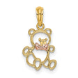 14k Two-Tone Gold Teddy Bear Pendant with Rose Gold Bow, Whimsical Animal Charm for Women