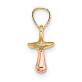 14k Two-Tone Gold Pacifier Pendant, Realistic Baby Charm Symbolizing Motherhood and New Birth