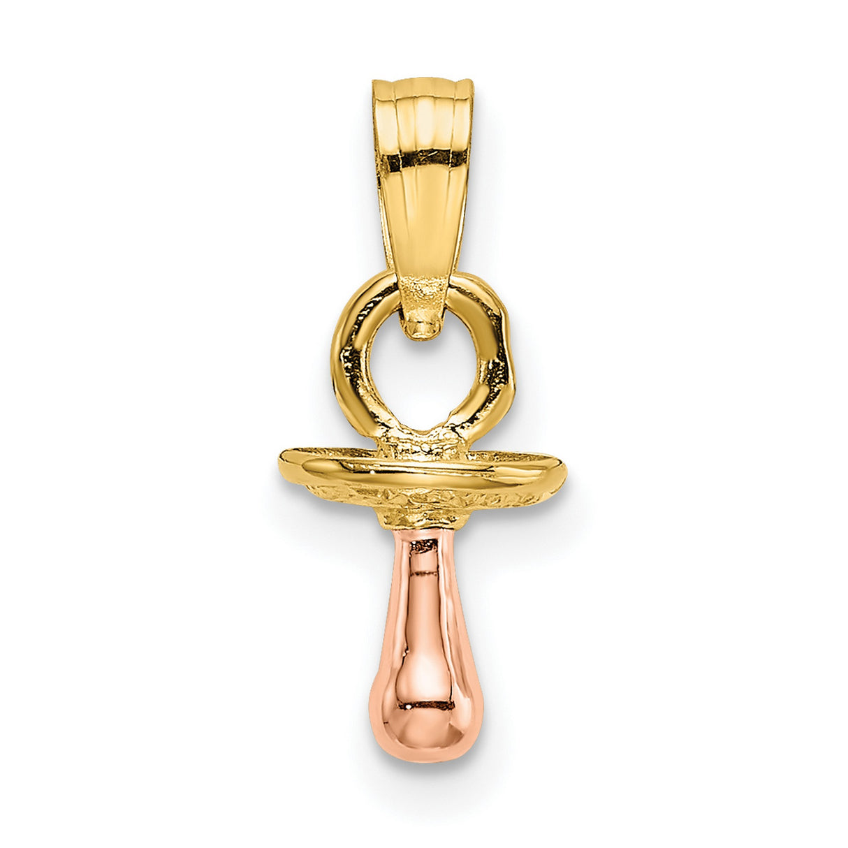 14k Two-Tone Gold Pacifier Pendant, Realistic Baby Charm Symbolizing Motherhood and New Birth