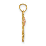 14k Two-Tone Gold Dog Pendant with Rose Flower, Sentimental Pet Charm Jewelry