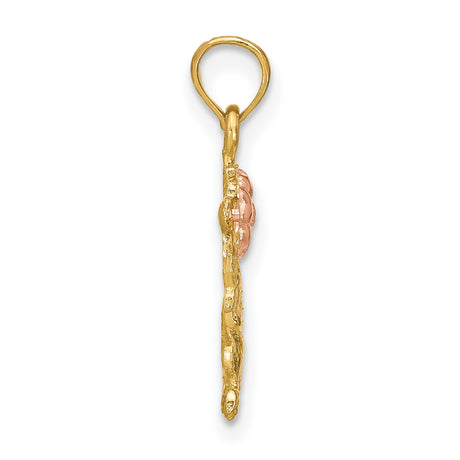 14k Two-Tone Gold Dog Pendant with Rose Flower, Sentimental Pet Charm Jewelry