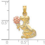 14k Two-Tone Gold Dog Pendant with Rose Flower, Sentimental Pet Charm Jewelry