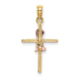 2-D Boy Cross Charm Pendant in Real 14k Multi-Tone Gold