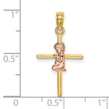 2-D Boy Cross Charm Pendant in Real 14k Multi-Tone Gold