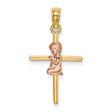 2-D Boy Cross Charm Pendant in Real 14k Multi-Tone Gold