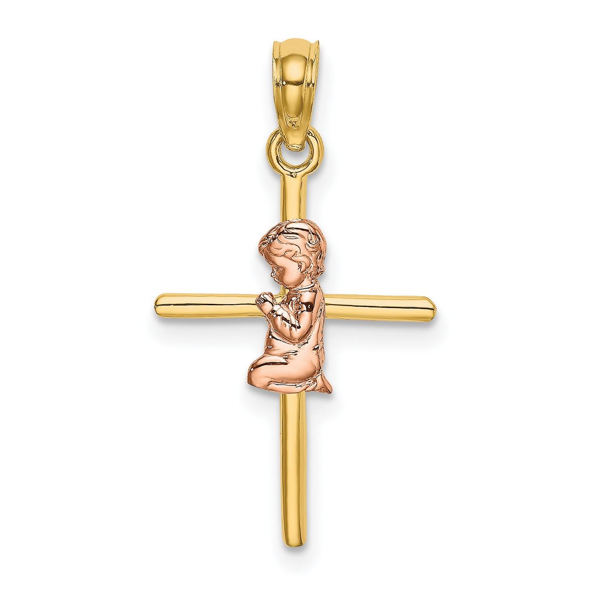 2-D Boy Cross Charm Pendant in Real 14k Multi-Tone Gold