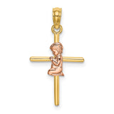 2-D Boy Cross Charm Pendant in Real 14k Multi-Tone Gold