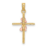 Girl Cross Charm Pendant in Real 14k Multi-Tone Gold