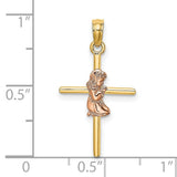 Girl Cross Charm Pendant in Real 14k Multi-Tone Gold