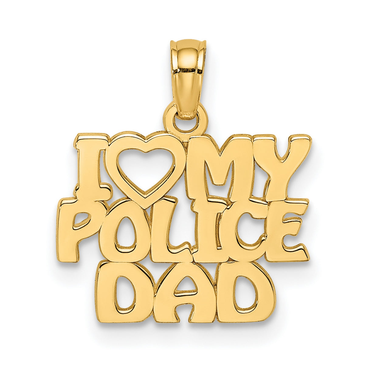 14k Yellow Gold Pendant with I Love My Police Dad Heart Tribute Charm for Women