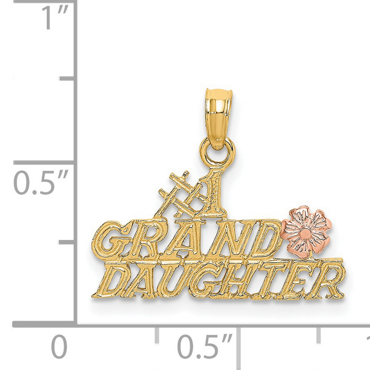 #1 GRANDDAUGHTER Flowers Charm Pendant in Real 14k Multi-Tone Gold