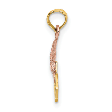 14k Two Tone Gold Pendant with Rose Gold Teddy Bear on Yellow Gold ABC Blocks