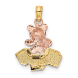 14k Two Tone Gold Pendant with Rose Gold Teddy Bear on Yellow Gold ABC Blocks