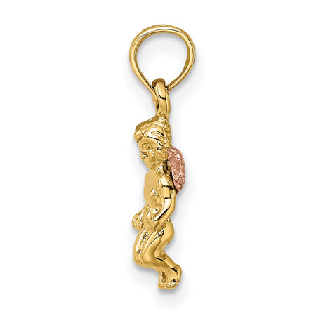 3D Mini Guardian Angel Charm Pendant in Real 14k Multi-Tone Gold