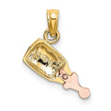 14k Two-Tone Gold Baby Bottle Pendant, Symbolic Motherhood Charm for Women and Unisex Wear