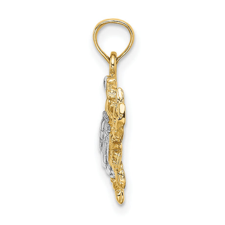 14k Yellow Gold Crab Pendant, Two Tone Nautical Cancer Zodiac Charm for Women or Unisex