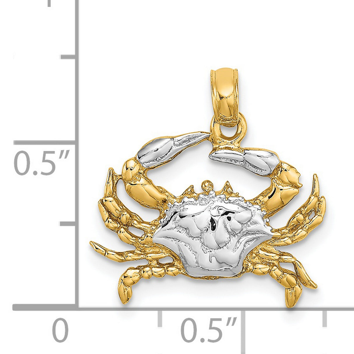 14k Yellow Gold Crab Pendant, Two Tone Nautical Cancer Zodiac Charm for Women or Unisex