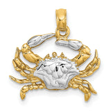 14k Yellow Gold Crab Pendant, Two Tone Nautical Cancer Zodiac Charm for Women or Unisex