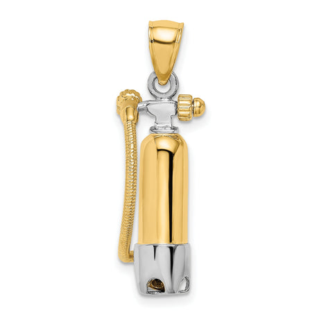 14k Multi-Tone Gold Scuba Tank Pendant with Detailed Air Hose Design for Men or Unisex