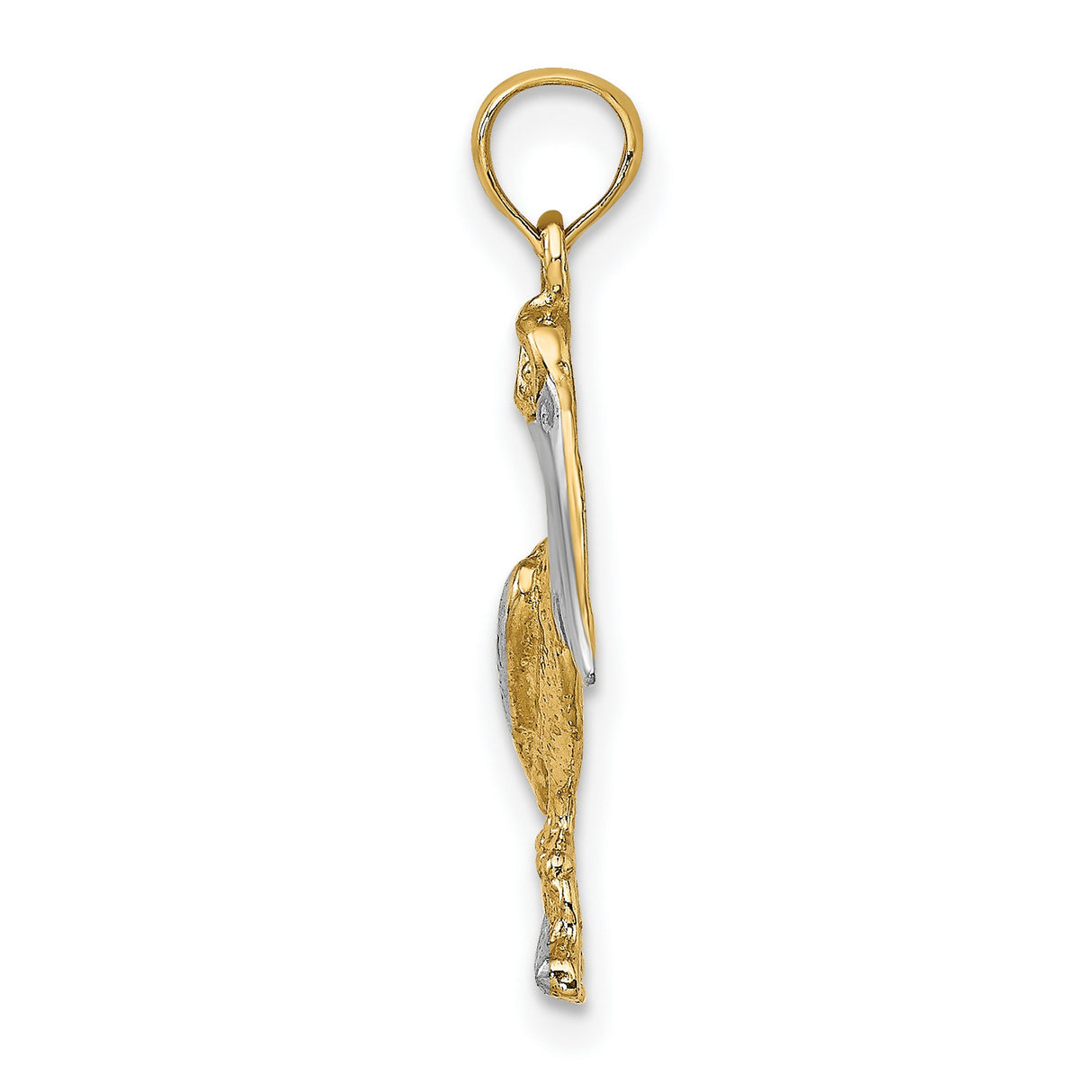 14k Two-Tone Gold Pelican Pendant with Textured Base, Ocean Nature Wildlife Charm