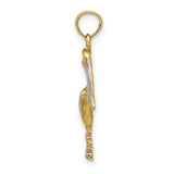 14k Two-Tone Gold Pelican Pendant with Textured Base, Ocean Nature Wildlife Charm