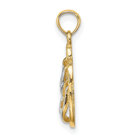 14k Multi-Tone Gold Flip Flop Pendant with Textured Detailing, Summer Beach Charm Design