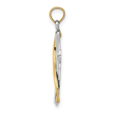 14k Two-Tone Gold Cross Pendant with Milgrain Detail, Polished Religious Design for Men and Women