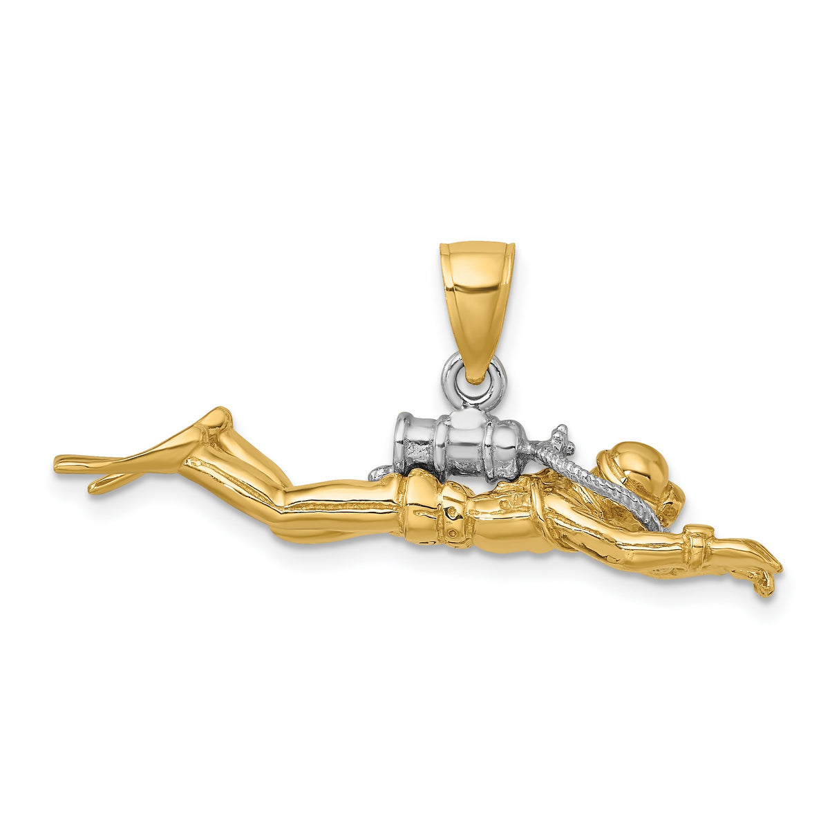 14k Two-Tone Gold Scuba Diver Pendant with Gear, Nautical Ocean Explorer Theme
