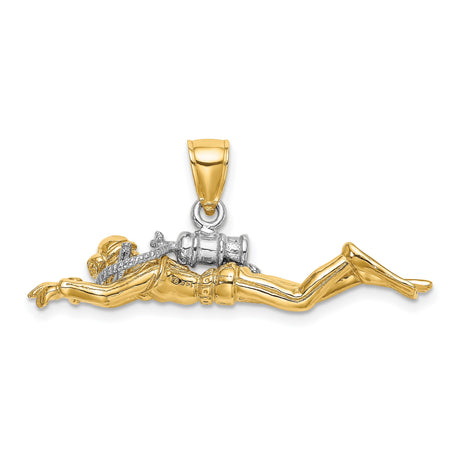 14k Two-Tone Gold Scuba Diver Pendant with Gear, Nautical Ocean Explorer Theme