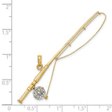 14k Multi-Tone Gold Fishing Rod Pendant with Rhodium Reel Detail, Outdoor Sportsman Charm