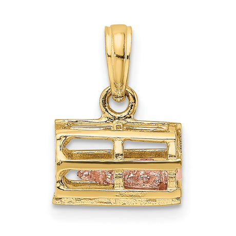 14k Two-Tone Gold Jesus in the Manger Pendant, Nativity Scene Christian Charm