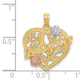 #1 DAUGHTER Heart Charm Pendant in Real 14k Multi-Tone Gold