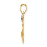 14k Two-Tone Gold Heart Pendant with I Love You Script and Rose & White Gold Flower Accents