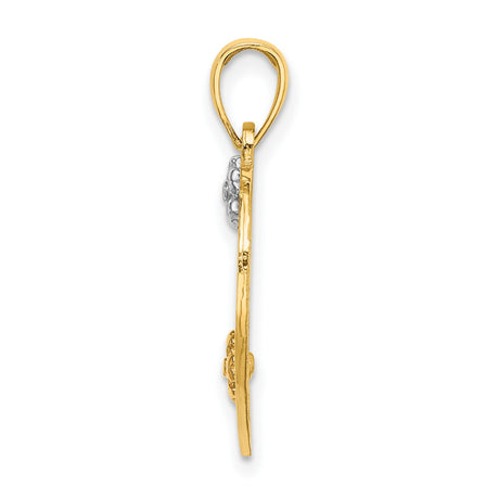 14k Two-Tone Gold Heart Pendant with I Love You Script and Rose & White Gold Flower Accents